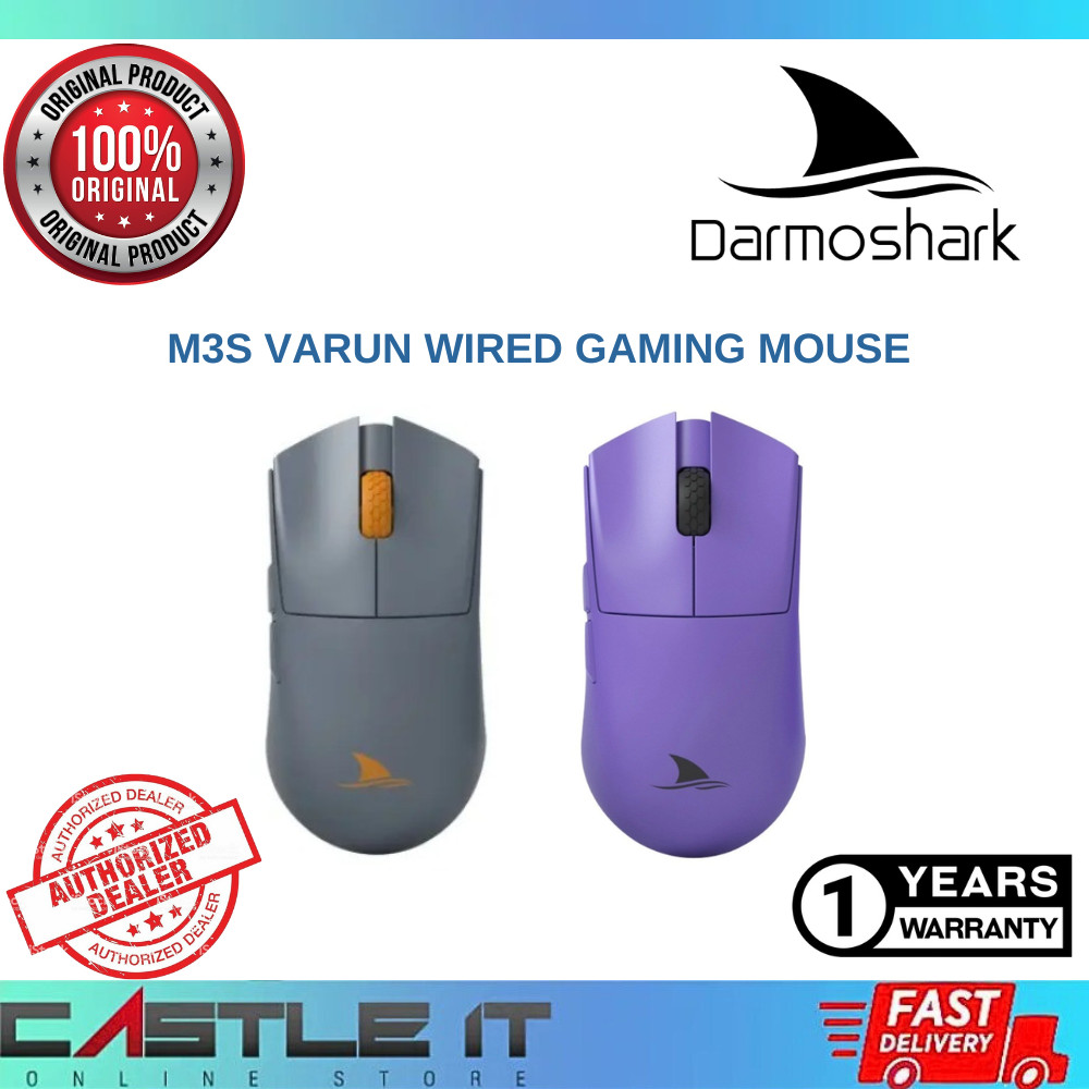 Darmoshark M3S Varun Purple / Grey Wired Esports Gaming Mouse Lightweight High-Performance