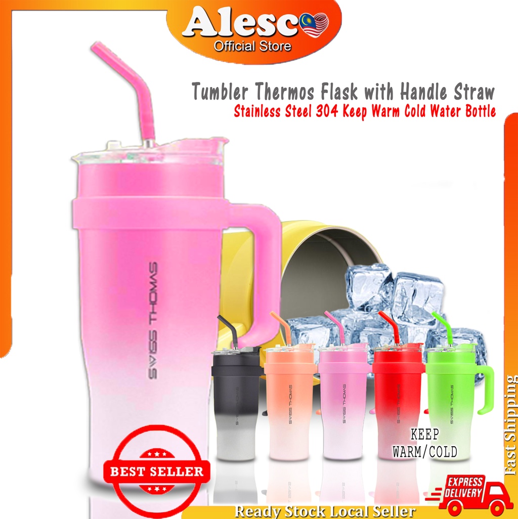 Tumbler Thermos Flask with Handle Straw Mouth Opening Drink 1200mL Stainless Steel 304 Keep Warm Cold Water Bottle
