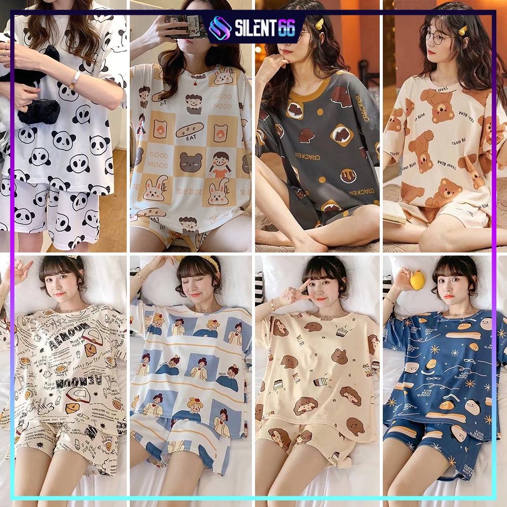 READY STOCK Baju Tidur Lengan Pendek Comel Wanita Set Piyama Wanita Pakaian Tidur Perempuan - FARRAH