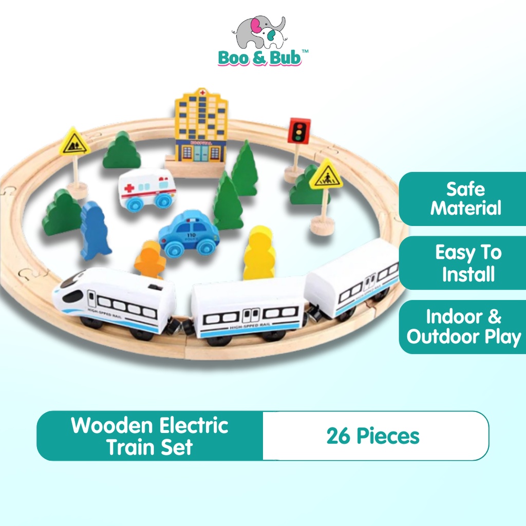 26pcs Wooden Electric Train Set | Railway Track Traffic Toy For Kid Kids Building Blocks Trains Track Toy Cityscape