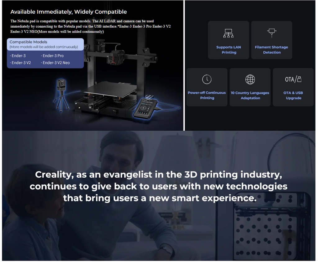 Creality nebula smart kit, touchscreen camera kit for ender 3 series ender 3 pro v2 v3 se remote monitoring easy install