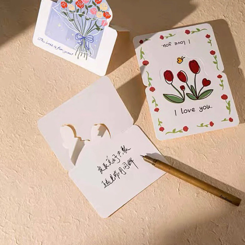 Flowers Design Greeting Wishing Small Card Thank You Birthday Mothers Day DIY Craft Message Cards