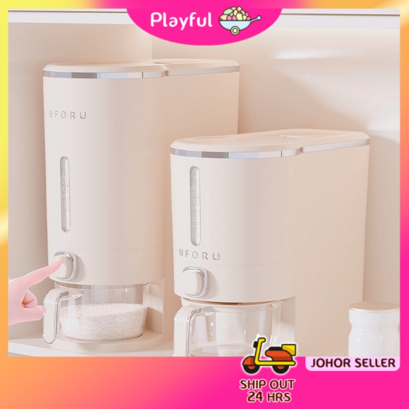 【PLAYFUL】 5KG/10KG RICE DISPENSER INSECT MOISTURE PROOF FOOD STORAGE CONTAINER 高颜值按压式自动米桶