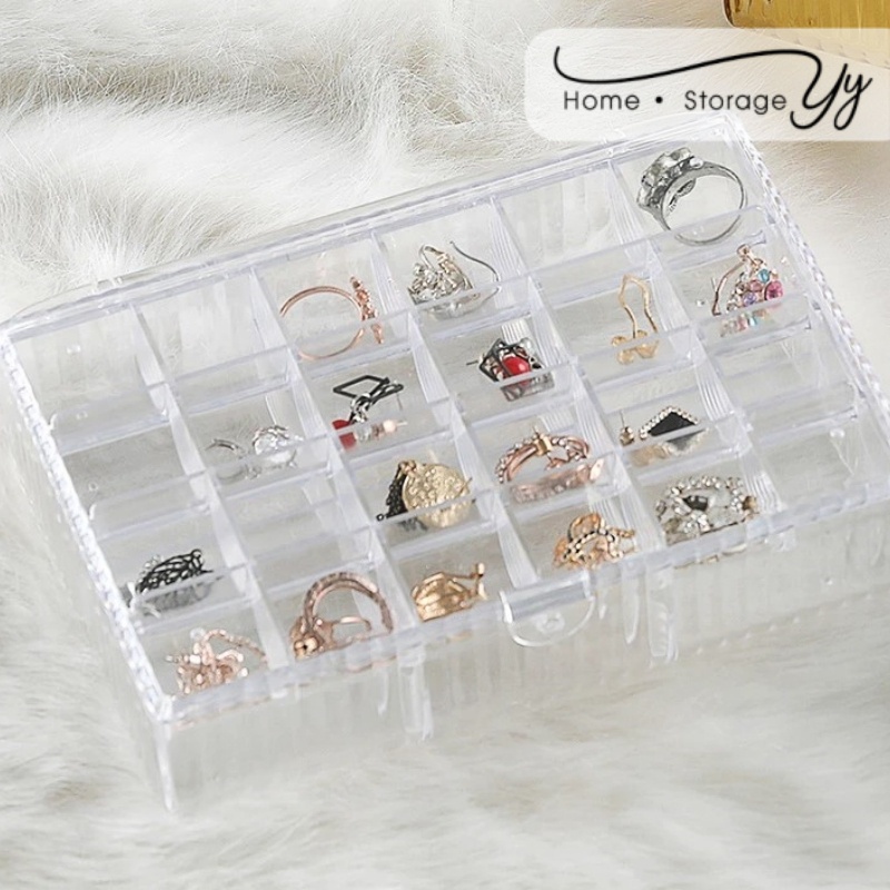 Johor Seller || New multi-layered multi-compartment jewelry storage desktop earring dust box see-through jewelry box