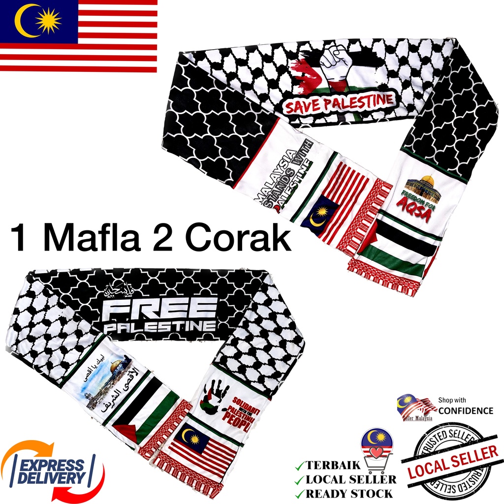 READY STOCK HEADBAND MAFLA PALESTINE SCARF GAZA PALESTINE DOUBLE PRINTED SELENDANG PALESTINE SOLIDARITY CAMPAIGN