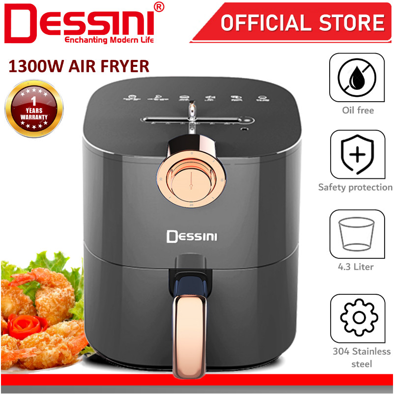 DESSINI ITALY Electric Air Fryer Timer Oven Cooker Non-Stick Fry Roast Grill Bake Machine (4.3L)
