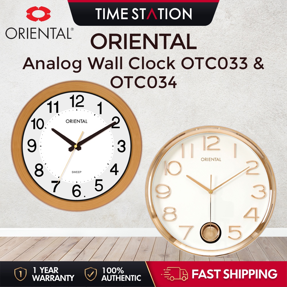 ORIENTAL Analog Wall Clock Numeric Quartz Silent Sweep Second Movement Jam Dinding Hiasan Bulat OTC033/OTC034