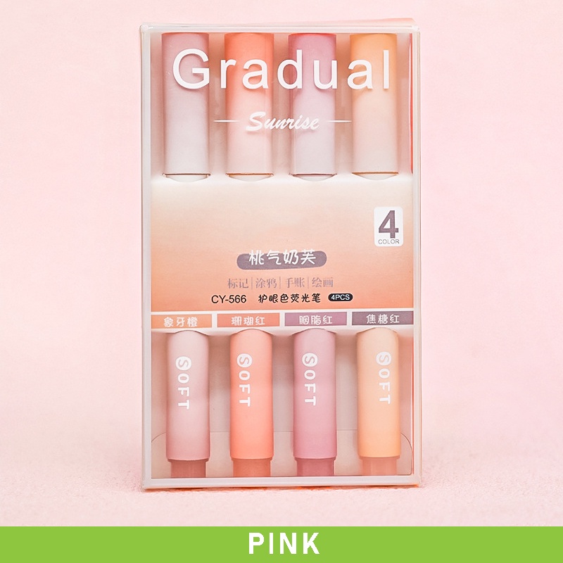 4Pcs Creative Color Gradient Highlighter Set Fiber Soft Head Marker Pen Student Journal DIY Art Scho
