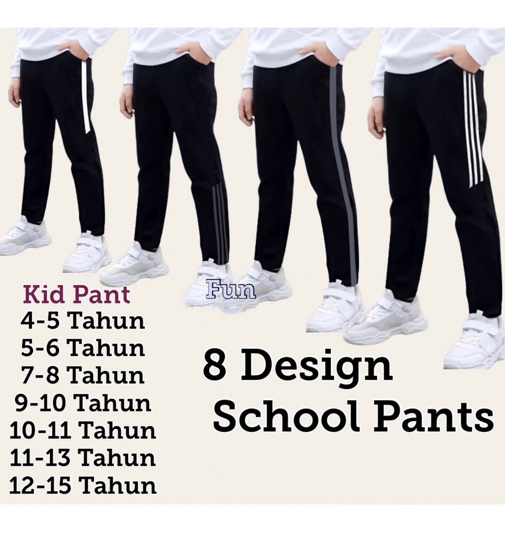 200GSM Unisex Kid Pants Seluar Panjang Budak Sekolah Slim Flit Tracksuit Fashion Seluar Panjang Budak Sukan 童装长裤男女
