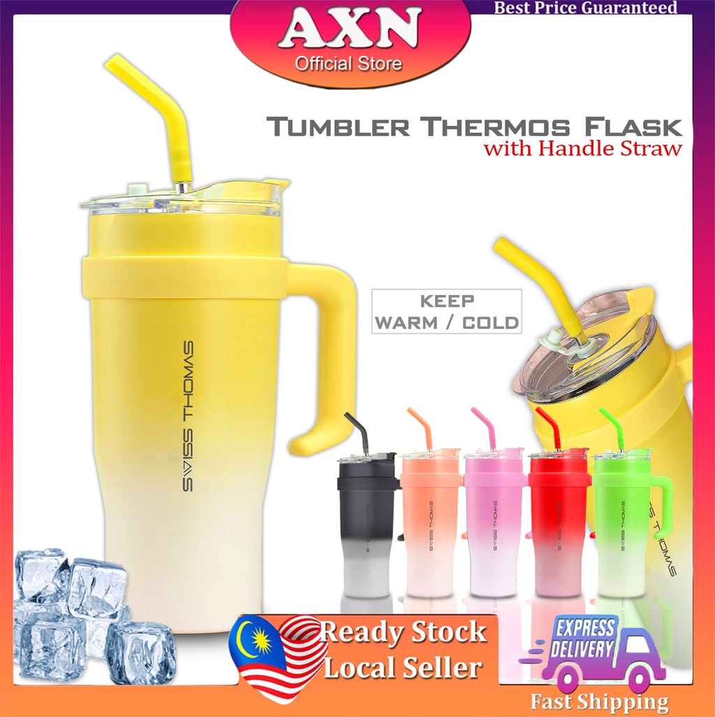 Tumbler Thermos Flask with Handle Straw Mouth Opening Drink 1200mL Stainless Steel 304 Keep Warm Cold Water Bottle