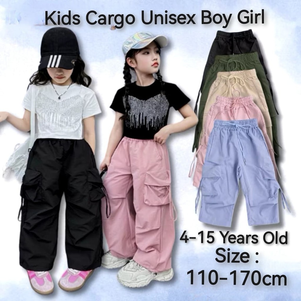 Kids Stylish Cargo Pants 4-15 Years Old Unisex Seluar Cargo Budak Lelaki Perempuan