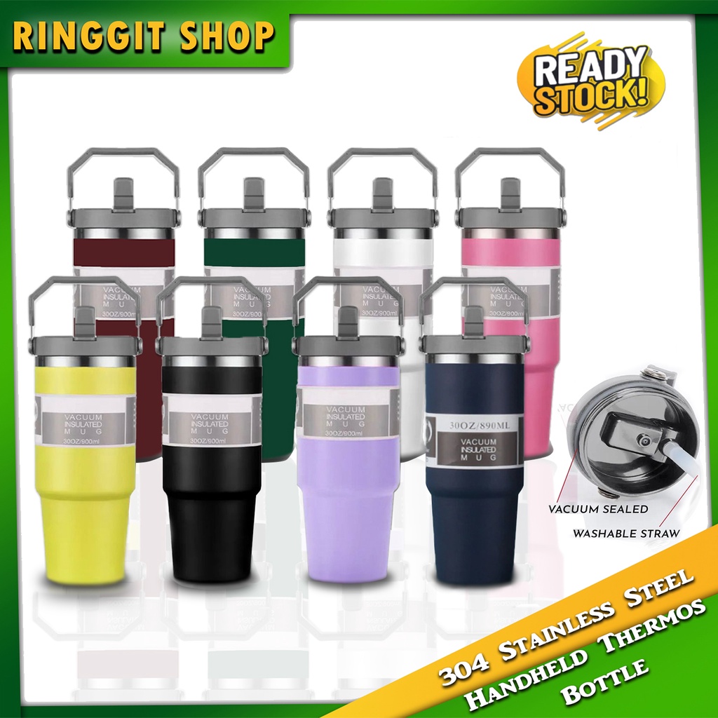 Ringgit Shop 304 Stainless Steel Handheld Thermos Bottle Insulated Vacuum Tumbler Hot &Cold Thermos Cup Mug Water Bottle