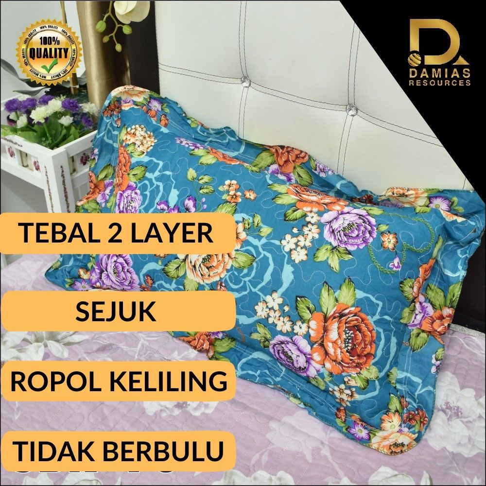 Sarung Bantal Patchwork Ropol Keliling Hadiah Bawa Balik Kampung Jahitan Kemas Tebal 2 Layer