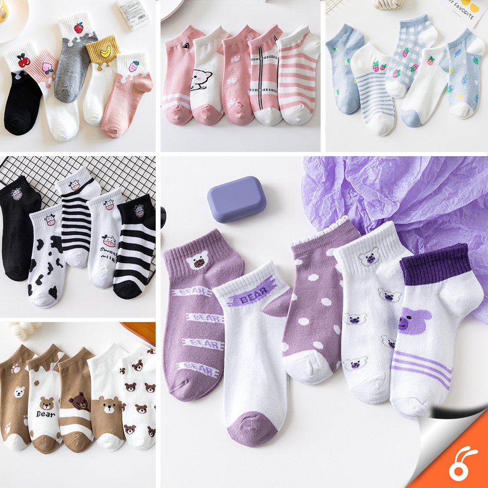 0490 DEBBY ( 5 PAIRS / PACK ) Cute Cartoon Embroidery Ankle Socks Girls Women Cotton Sock Stocking Stoking Stokin 袜子
