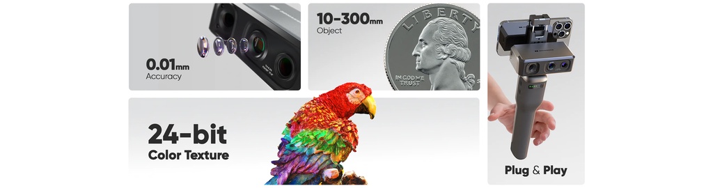 3dmakerpro seal series 3d scanner high precision 0.01mm accuracy vivid textures 24-bit colour depth portable smooth scan