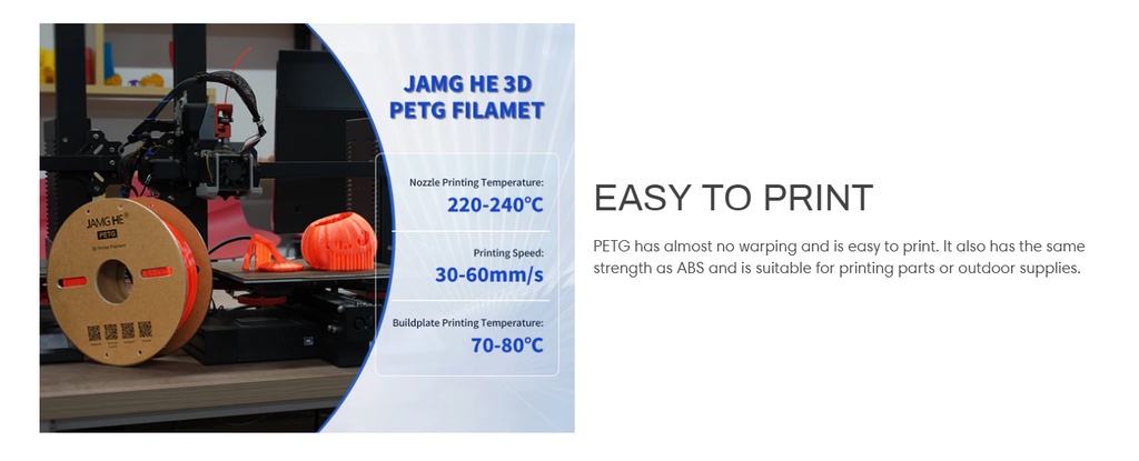 Jamghe petg filament 1.75mm 1kg for 3d printer easy print odorless high toughness cardboard spool