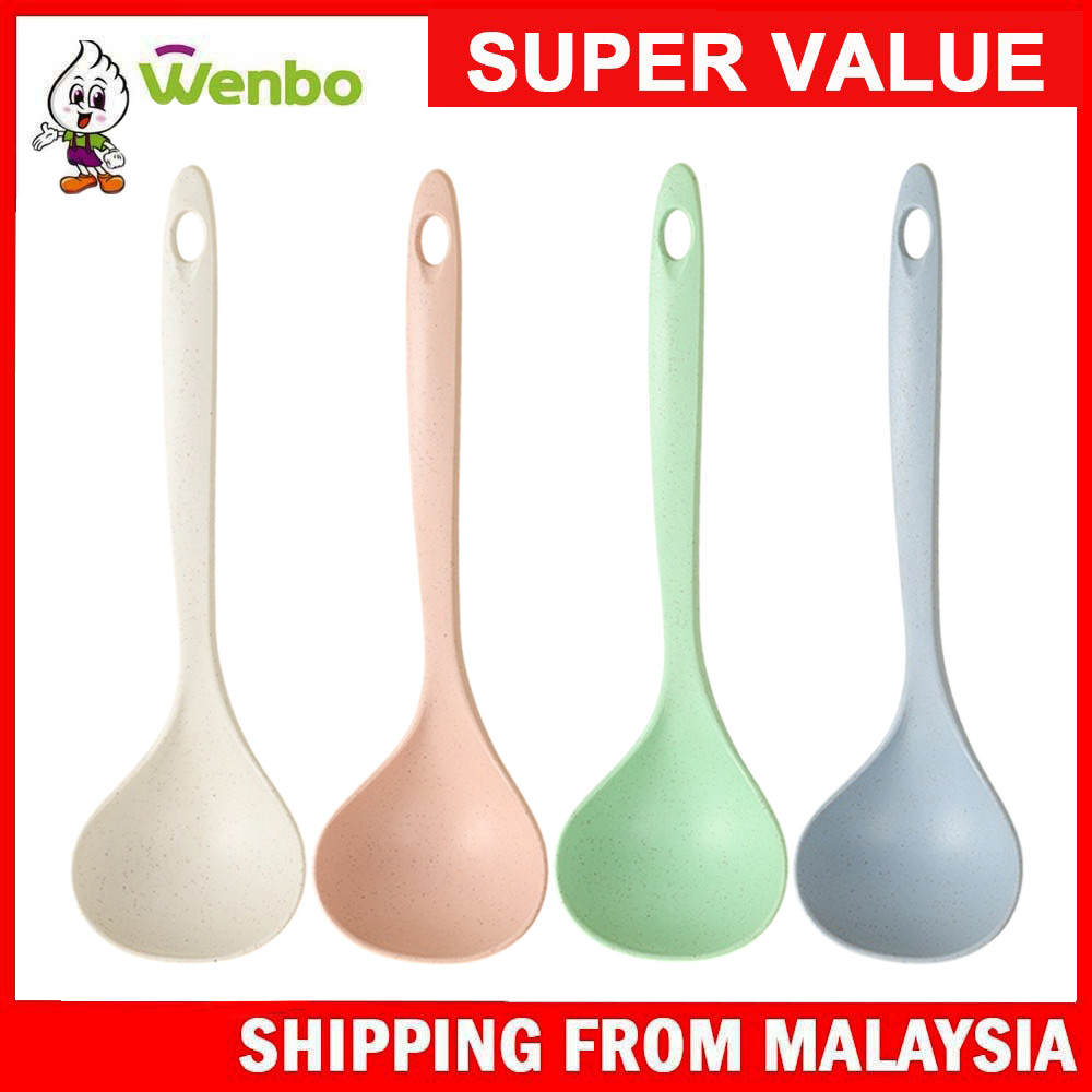 Wenbo Eco-Friendly Long Handle Soup Spoon Kitchen Dinning Tableware Wheat Straw Soup Ladle Dinnerware Cutleries