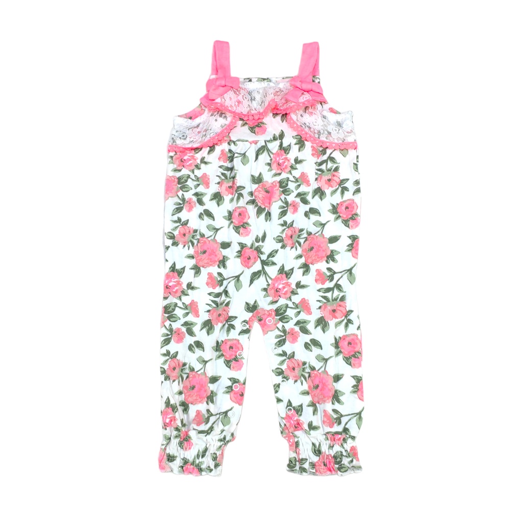 Little Lass baby kids girl jumpsuit sharp orange pink floral - Size 0-24M