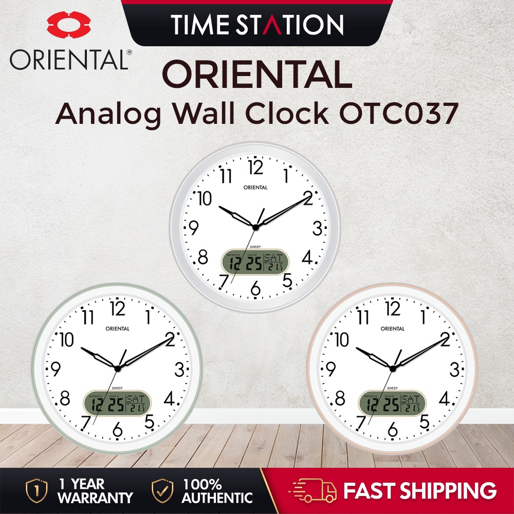 ORIENTAL Analog Wall Clock Numeric Quartz Silent Sweep Second Movement Jam Dinding Hiasan Bulat OTC037