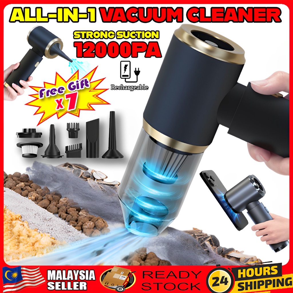 All-IN-1 New Upgrade Wireless Vacuum Cleaner 12000pa Suction Blower Air Exhaust Dual Use For Home Car Vacuum kereta 吸尘机