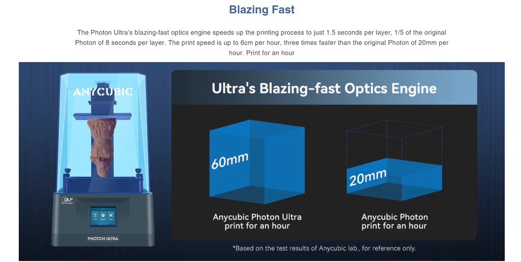 Anycubic photon ultra dlp resin 3d printer 102.4*57.6*165mm high-precision durability mono ld002h alternative