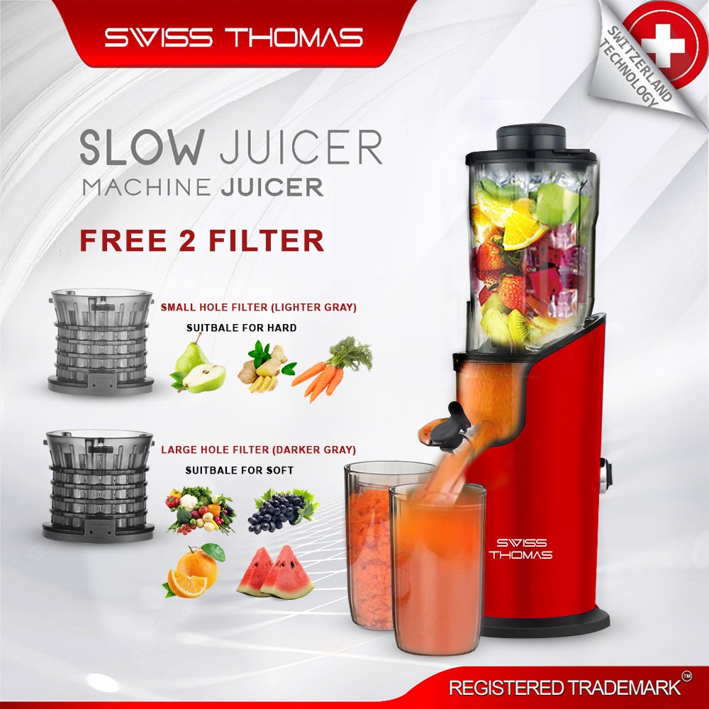 Swiss Thomas Screenless Filter Free Slow Juicer Juice Extractor Pengisar Buah Buahan (Less Oxidation, High Yield)