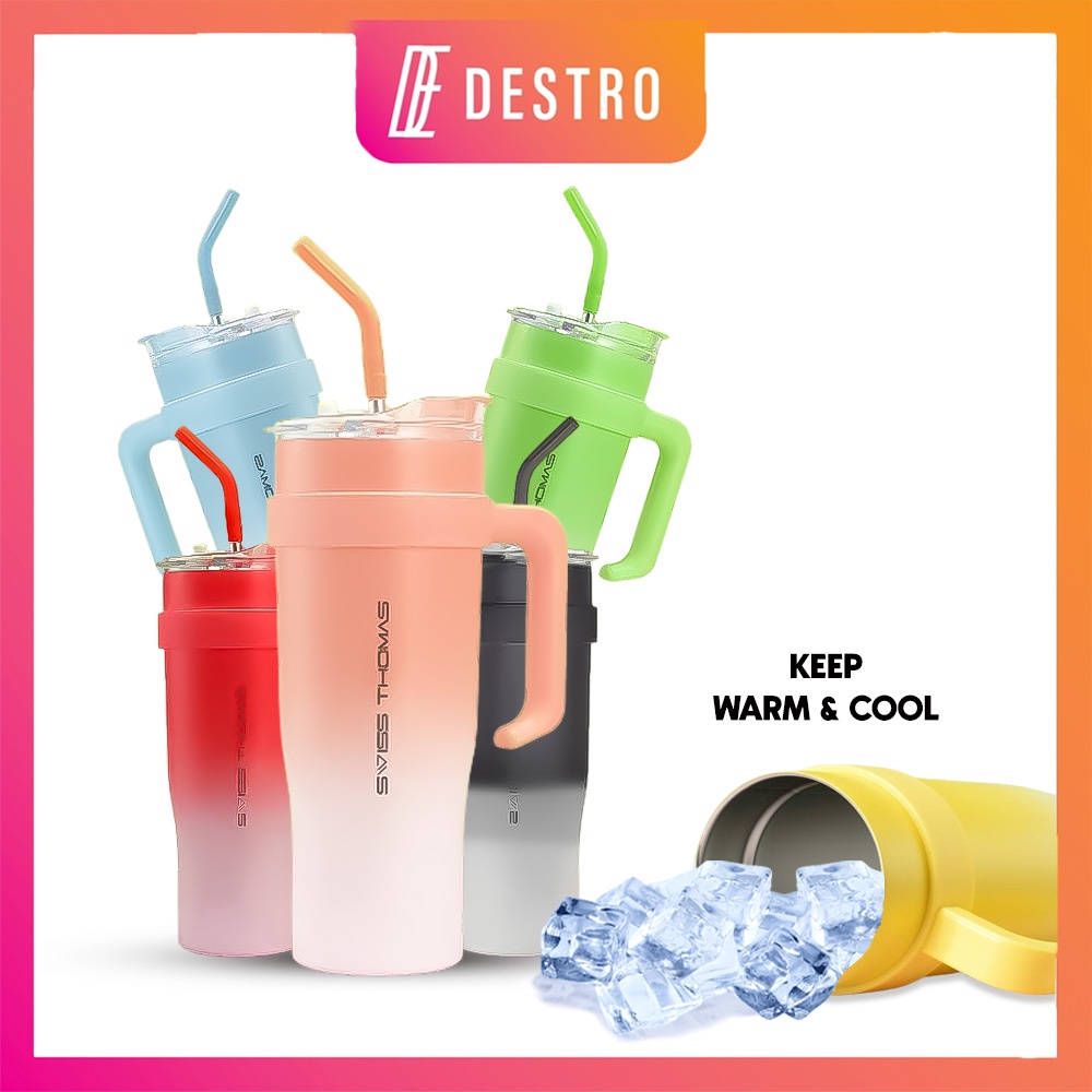 Destro Tumbler Thermos Flask with Handle Straw Mouth Opening Drink 1200mL Stainless Steel 304 Keep Warm/Cold Bottle