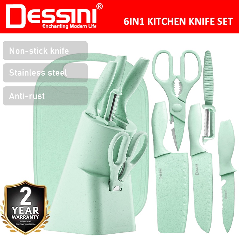 DESSINI ITALY 6 IN 1 Kitchen Knife Scissor Peeler Cutting Board Storage Holder Cutlery Organizer / Alatan Dapur Pisau