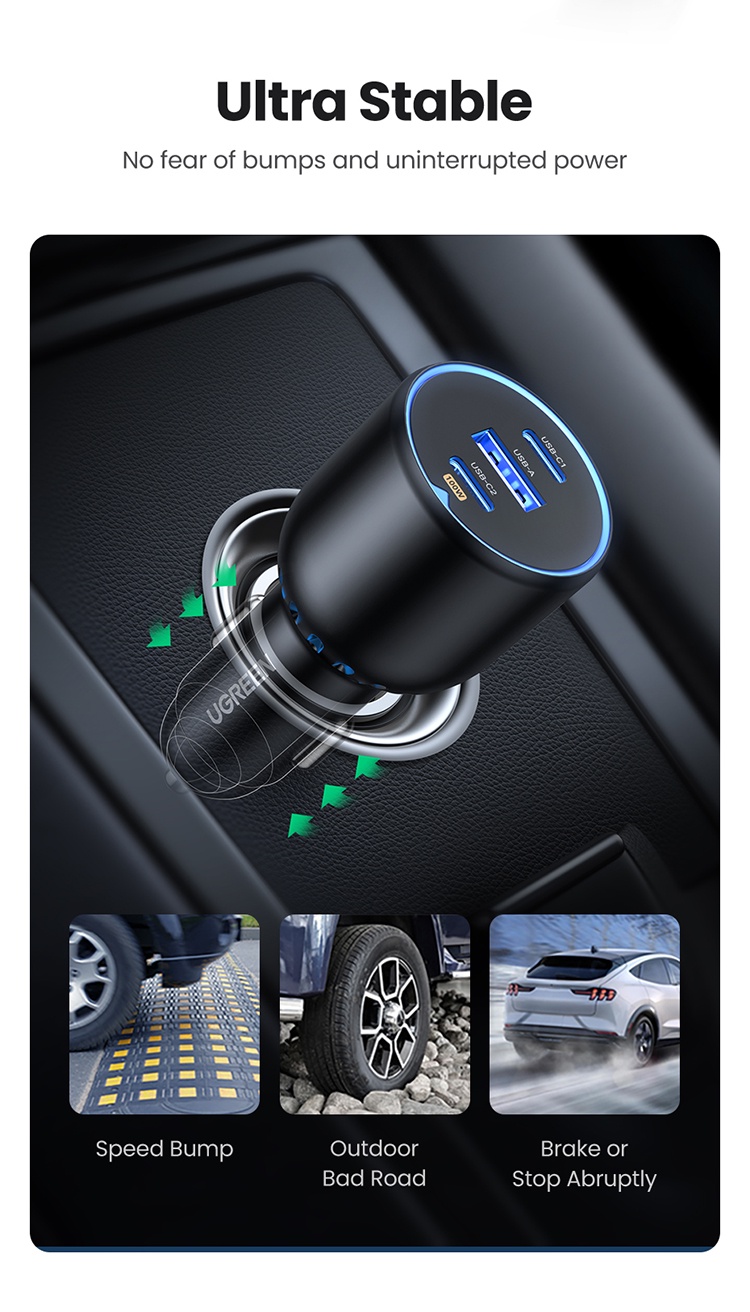 UGREEN 130W Car Charger Ports PD 100W 30W SCP Fast Charge