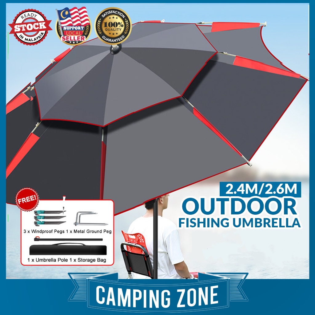 2.4M Lightweight Outdoor Beach Fishing Umbrella Portable Adjustable 360° Sun Shade Camping Umbrella Payung Memancing 钓鱼伞