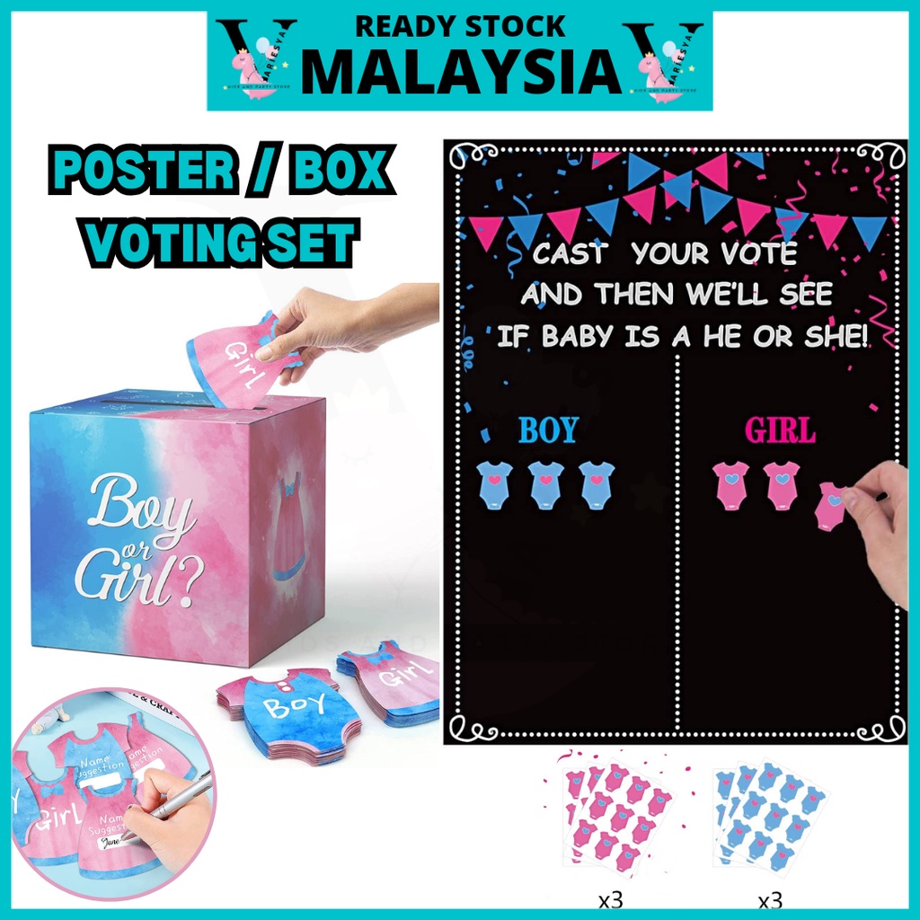 1 Set Gender Reveal Poster vote / Box vote He Or She Voting Poster Board With Stickers GENDER REVEAL