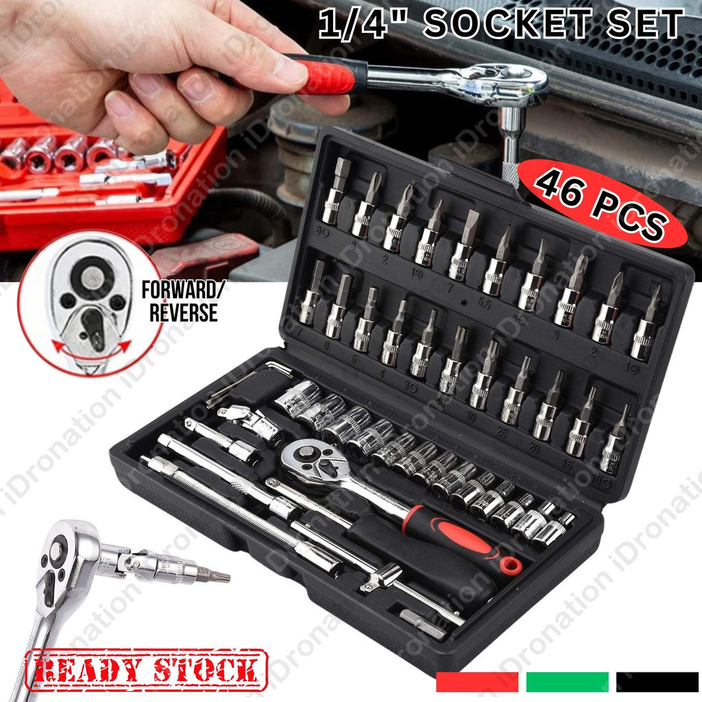 46PCS Chrome Vanadium Bolt Socket 46PC Wrench Screwdriver Bit Set Repairing Kit Tool Repair Ratchet Bits Spanner