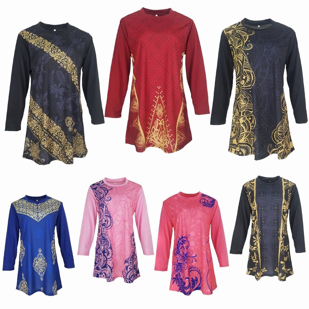 Lady/Muslimah T-shirt Batik/Floral Jersey Long Sleeve | T-shirt Jersey Muslimah Batik/Floral Lengan Panjang | Size M-2XL