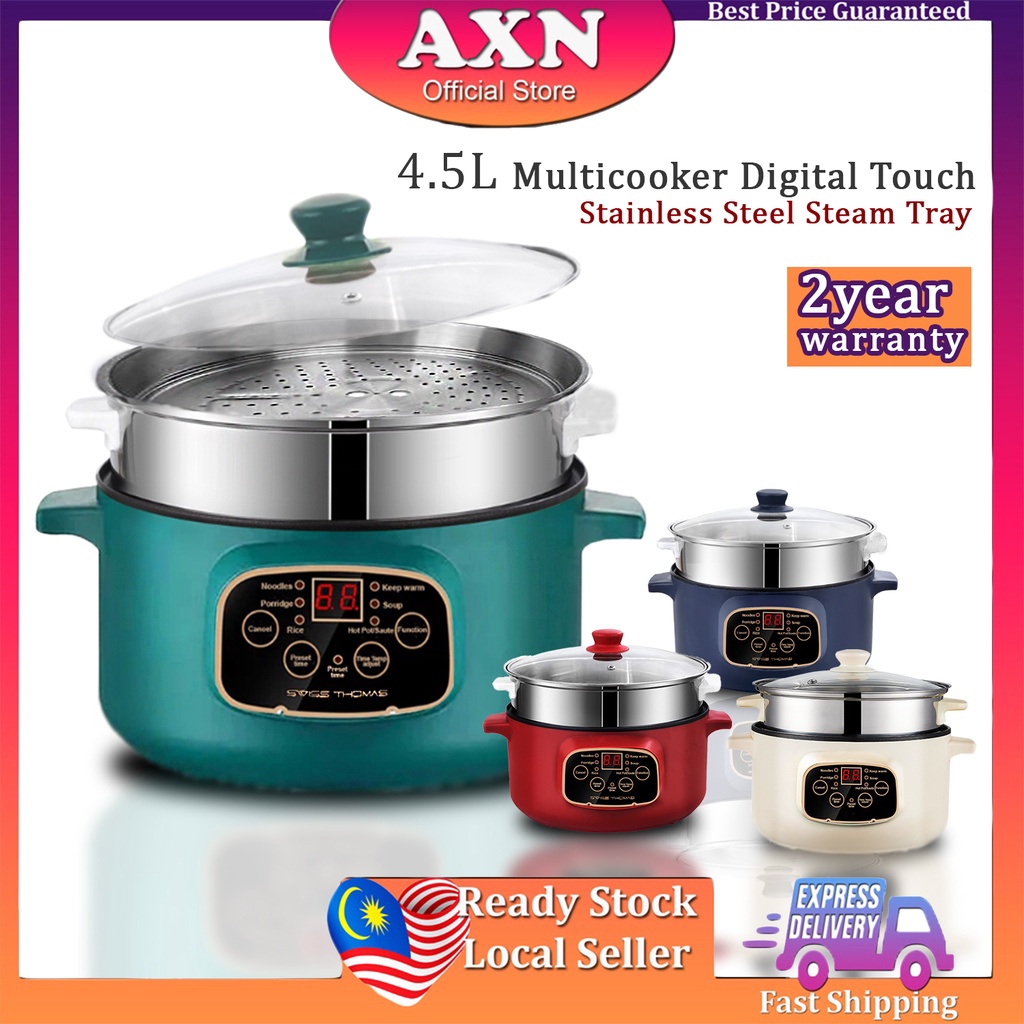 Axn 4.5L Multicooker Digital Touch Screen Non Stick Stainless Steel Steam Tray Fry Deep Fry Cook Boil Hotpot