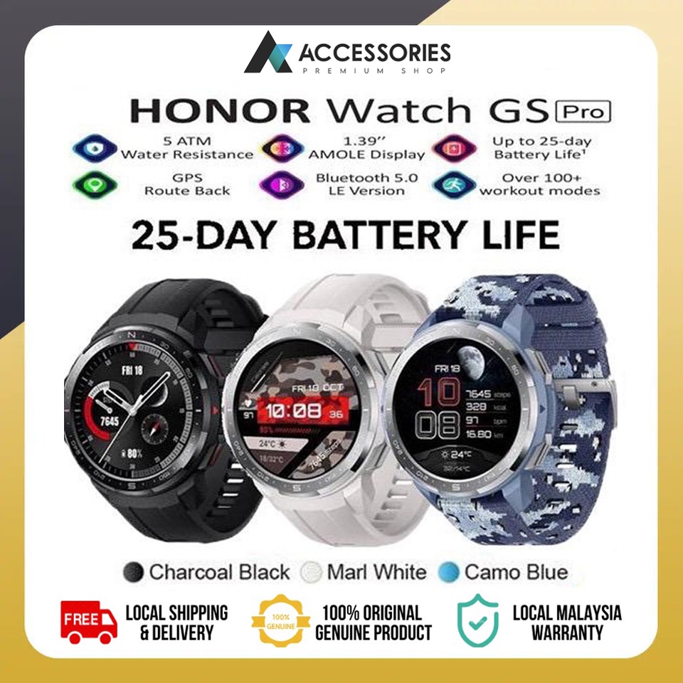 MY Stock - Honor Watch GS Pro Smart Watch SpO2 Smartwatch Heart Rate Monitoring Bluetooth Call 5ATM Spo