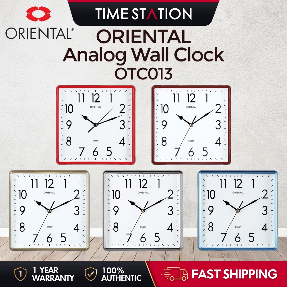 ORIENTAL Analog Wall Clock Quartz Silent Sweep Second Movement Jam Dinding Hiasan Segi Empat OTC013