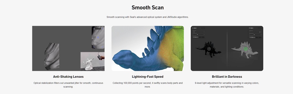 3dmakerpro seal series 3d scanner high precision 0.01mm accuracy vivid textures 24-bit colour depth portable smooth scan