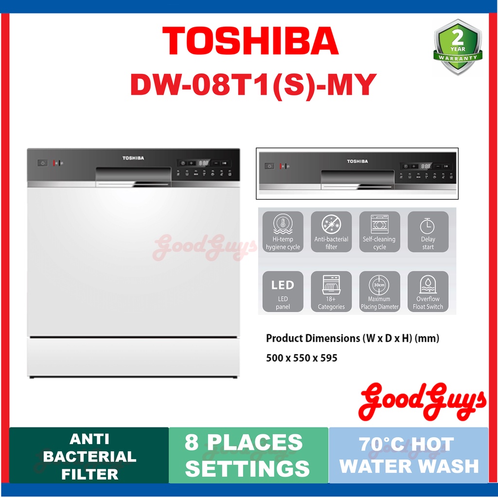 [Seller's Own Fleet]TOSHIBA DW-08T1 8 PLACE SETTING /COUNTER TOP DISHWASHER /WITH UV ANTI BACTERIAL FILTER(DW08T1)SILVER