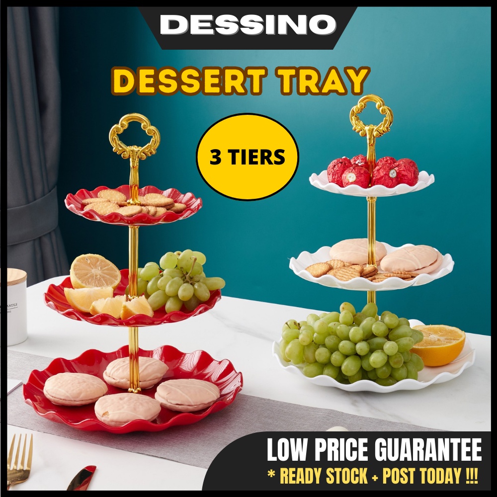 DESSINO 3 Tier High Tea Stand Dessert Cupcake Cakes Fruit Party Serving Platter Tray Food Tower Plates Tray Dessert 点心架