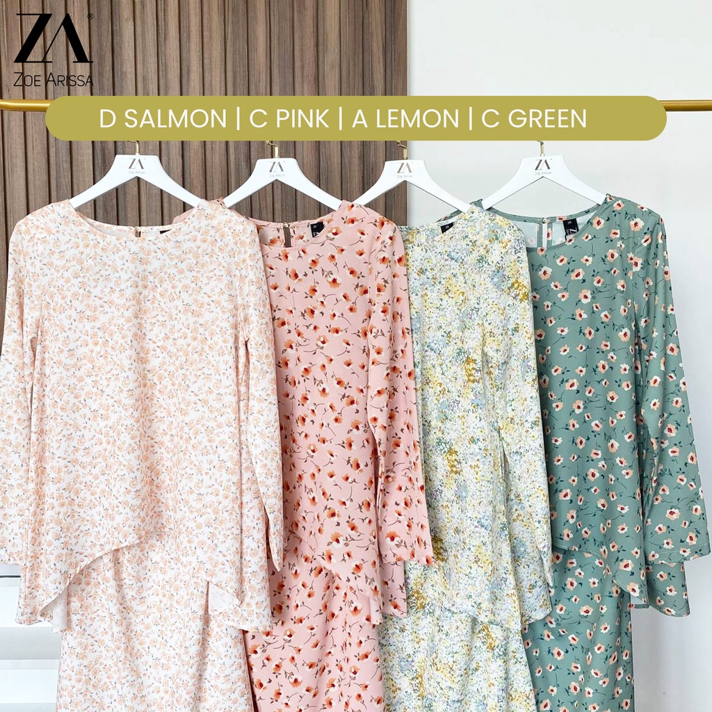 ZOE ARISSA Baju Kurung Floral RAYA HAJI 2024 Moden Fishtail Pastel Floral Stylish Dewi Ironless