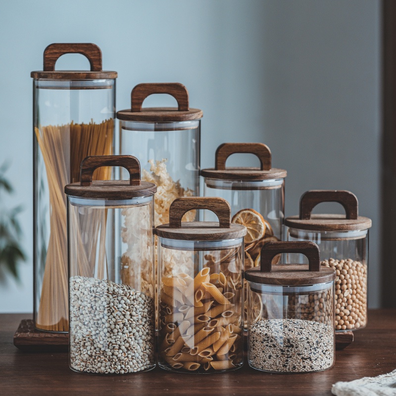 Kitchen Storage Glass Jars Coffee Beans, Flour, Sugar, Rice, Tea and Pasta Storage Jars jar simpanan