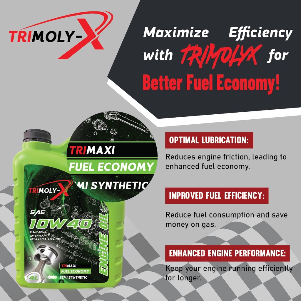 TRIMOLY-X TRIMOLYX 10W40 SEMI SYNTHETIC ENGINE OIL SP/CF 4L Car Lubricant Minyak Hitam Minyak Enjin Kereta