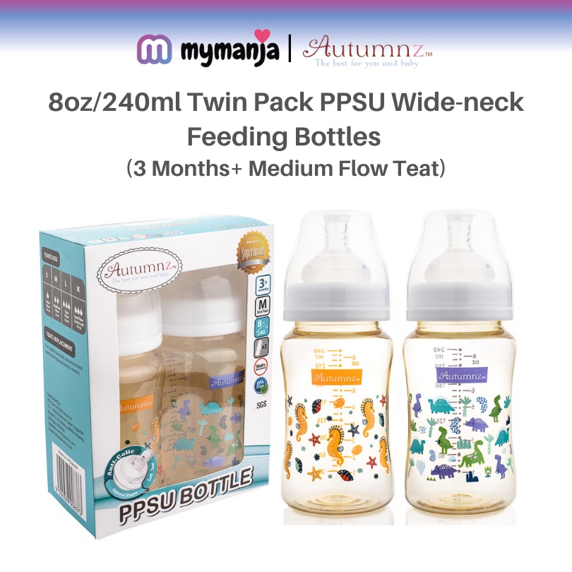 AUTUMNZ 8oz 240ml Twin Pack PPSU Wide-neck Feeding Bottle (3