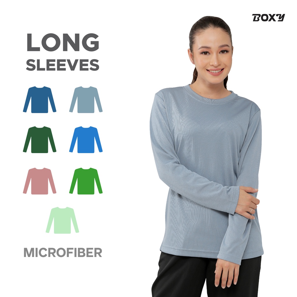 Boxy Baju Jersi Lengan Panjang Leher Bulat - Steel Blue/Teal Blue/Sea Blue/Army Green/Rosewood/Irish Green/Cameo