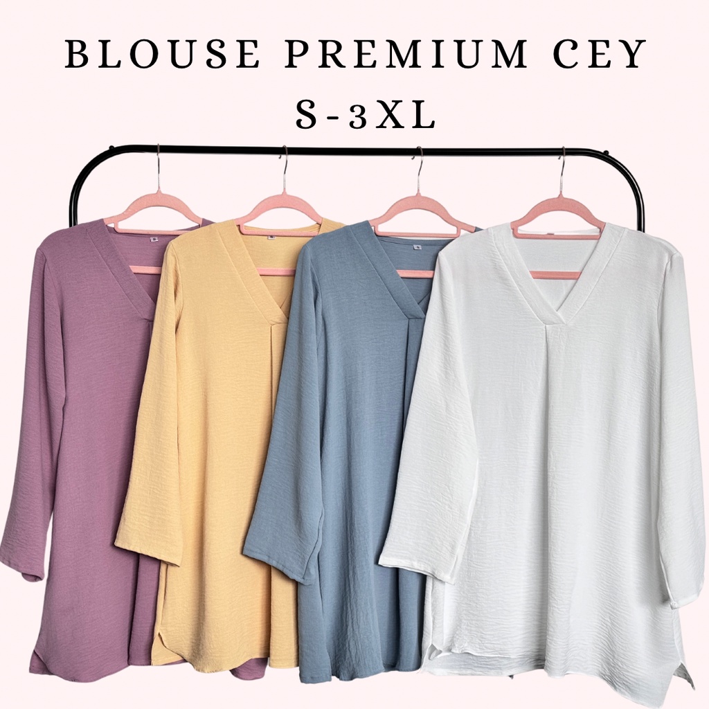 Women Muslimah Blouse S-3XL V-SHAPE Labuh Ironless Long Sleeve Plussize PAGE 1