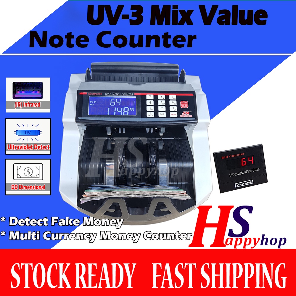 Geomaster Note Counter , Money Counting Machine , Bank Note Counter , Value Counter Machine , Mix Value Counter  UV-3