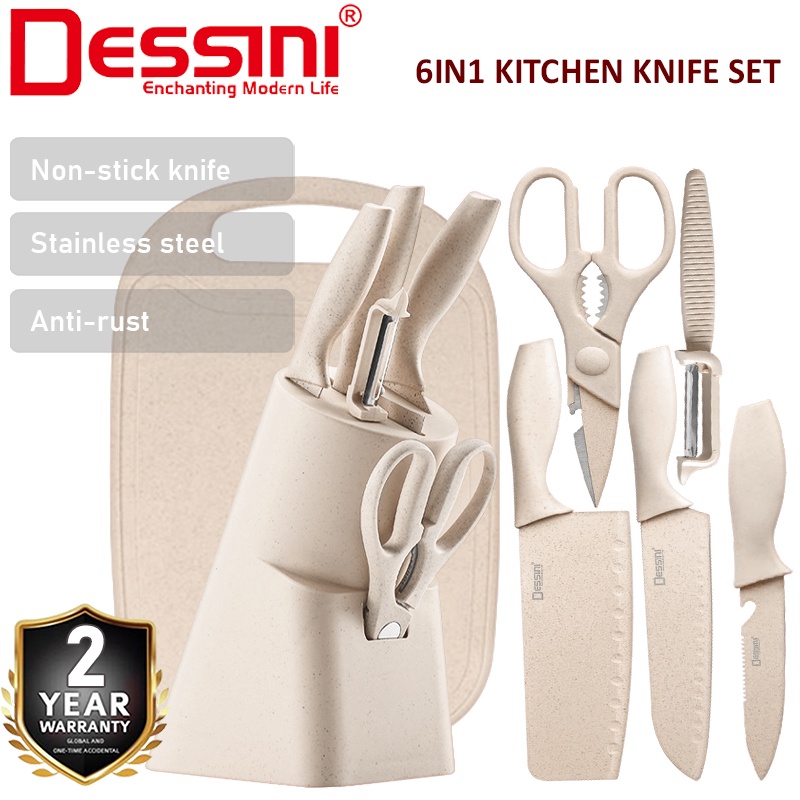 DESSINI ITALY 6 IN 1 Kitchen Knife Scissor Peeler Cutting Board Storage Holder Cutlery Organizer / Alatan Dapur Pisau