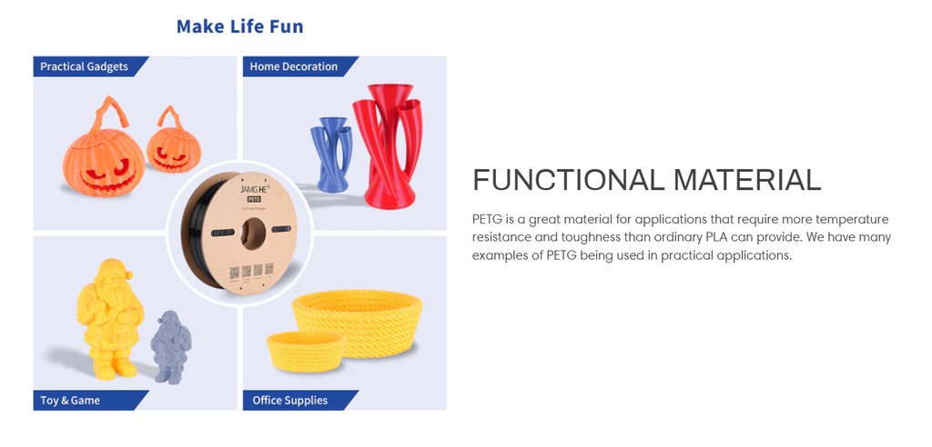 Jamghe petg filament 1.75mm 1kg for 3d printer easy print odorless high toughness cardboard spool