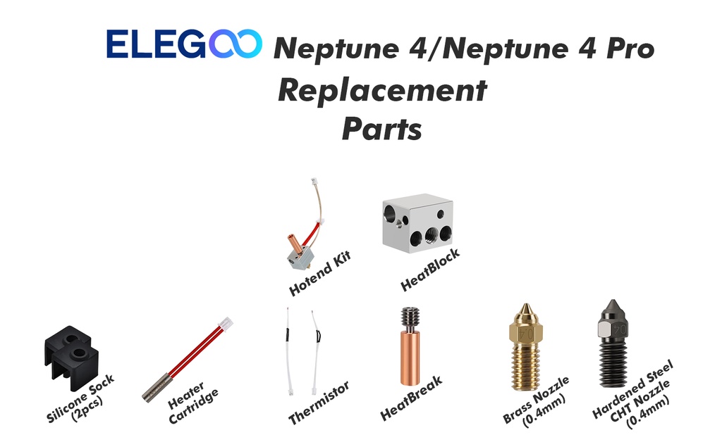 Elegoo neptune 4/neptune 4 pro replacement parts, neptune 4 hotend kit nozzle heatbreak heatblock thermistor neptune 4