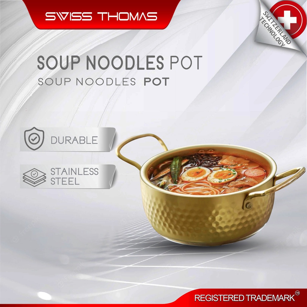 Stainless Steel Korean Ramen Pot Soup Noodles Seafood Cooking Double Ear Pan Non-stick Hotpot Cookware 泡面锅